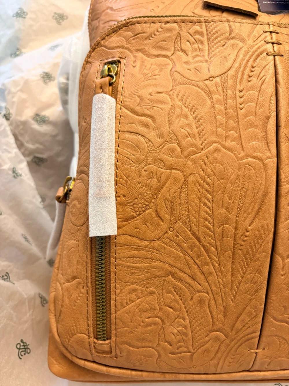 NWT Embossed Floral Leather Backpack - American Leather - Tan - Picture 9 of 11